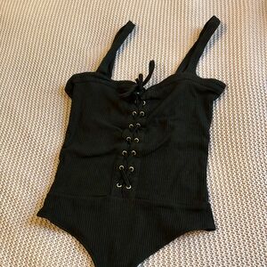 LA Hearts Black lace tie up body suit